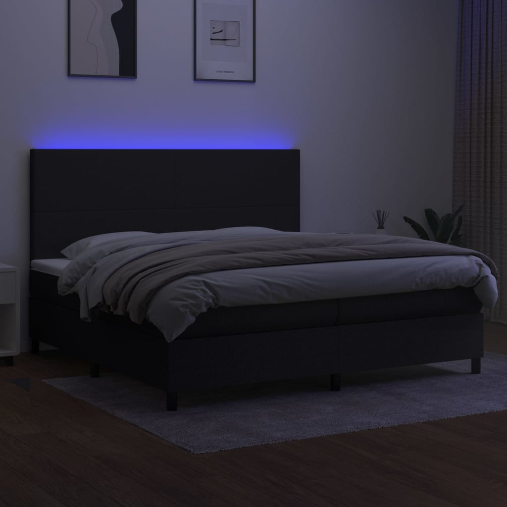 Boxspring met matras en LED stof zwart 200x200 cm is nu te koop bij PeponiXL, paradijselijk wonen!