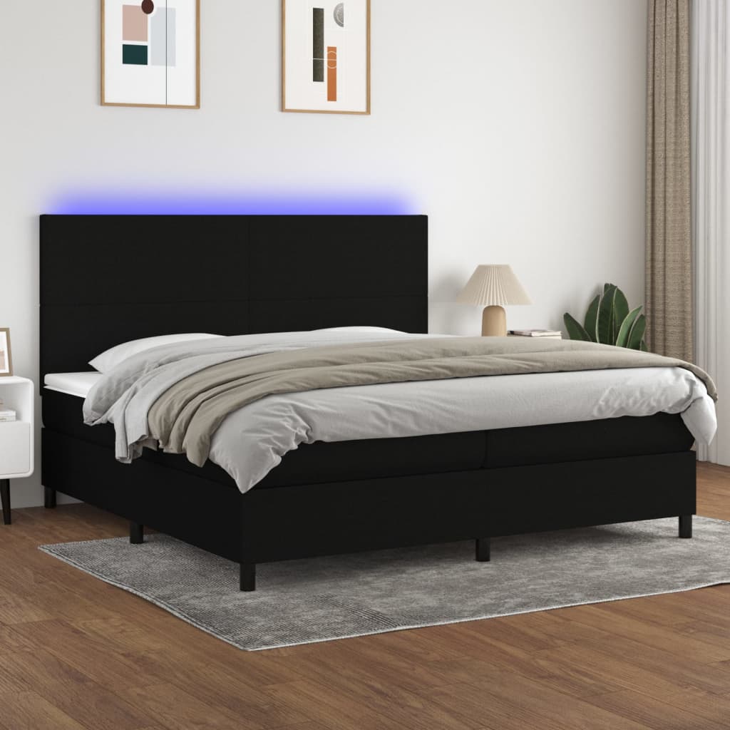 Boxspring met matras en LED stof zwart 200x200 cm is nu te koop bij PeponiXL, paradijselijk wonen!
