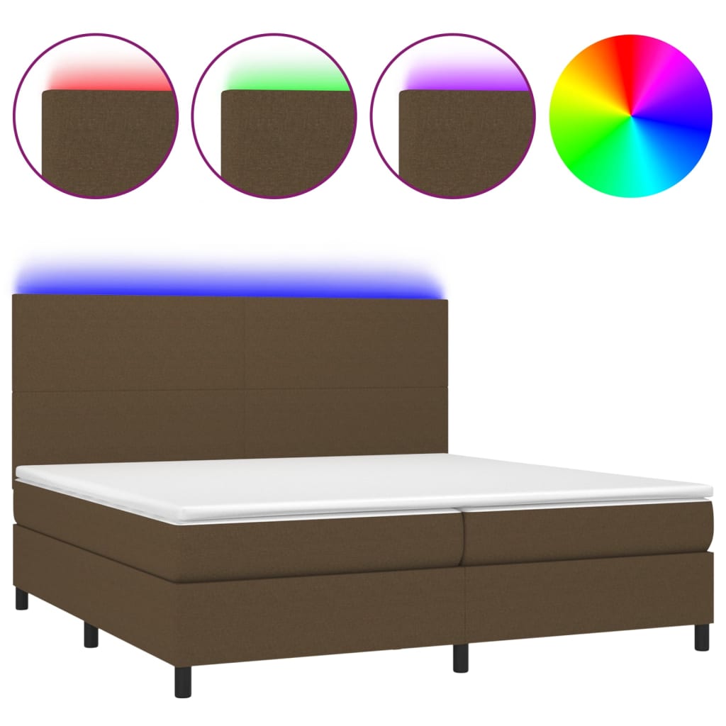 Boxspring met matras en LED stof donkerbruin 200x200 cm is nu te koop bij PeponiXL, paradijselijk wonen!