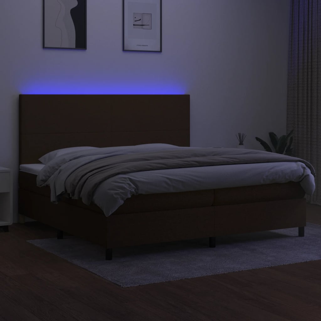 Boxspring met matras en LED stof donkerbruin 200x200 cm is nu te koop bij PeponiXL, paradijselijk wonen!