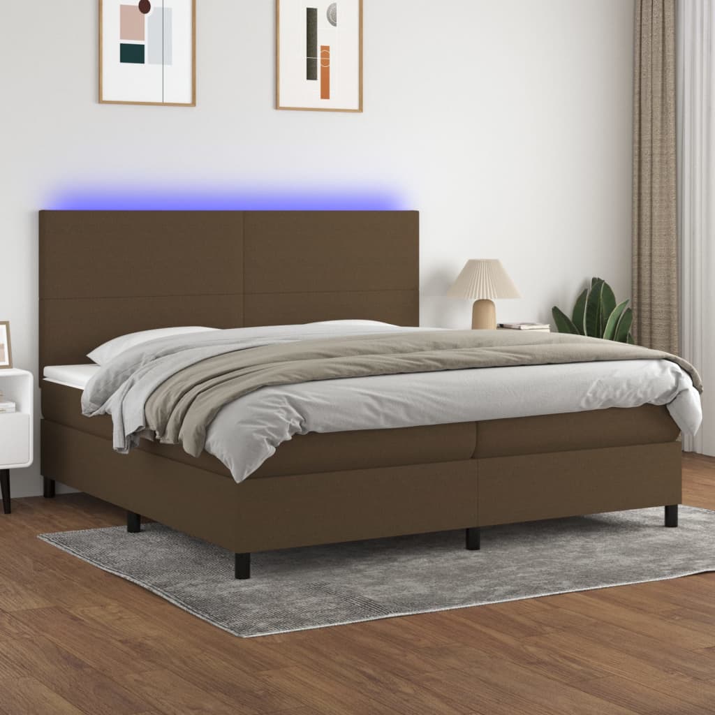 Boxspring met matras en LED stof donkerbruin 200x200 cm is nu te koop bij PeponiXL, paradijselijk wonen!