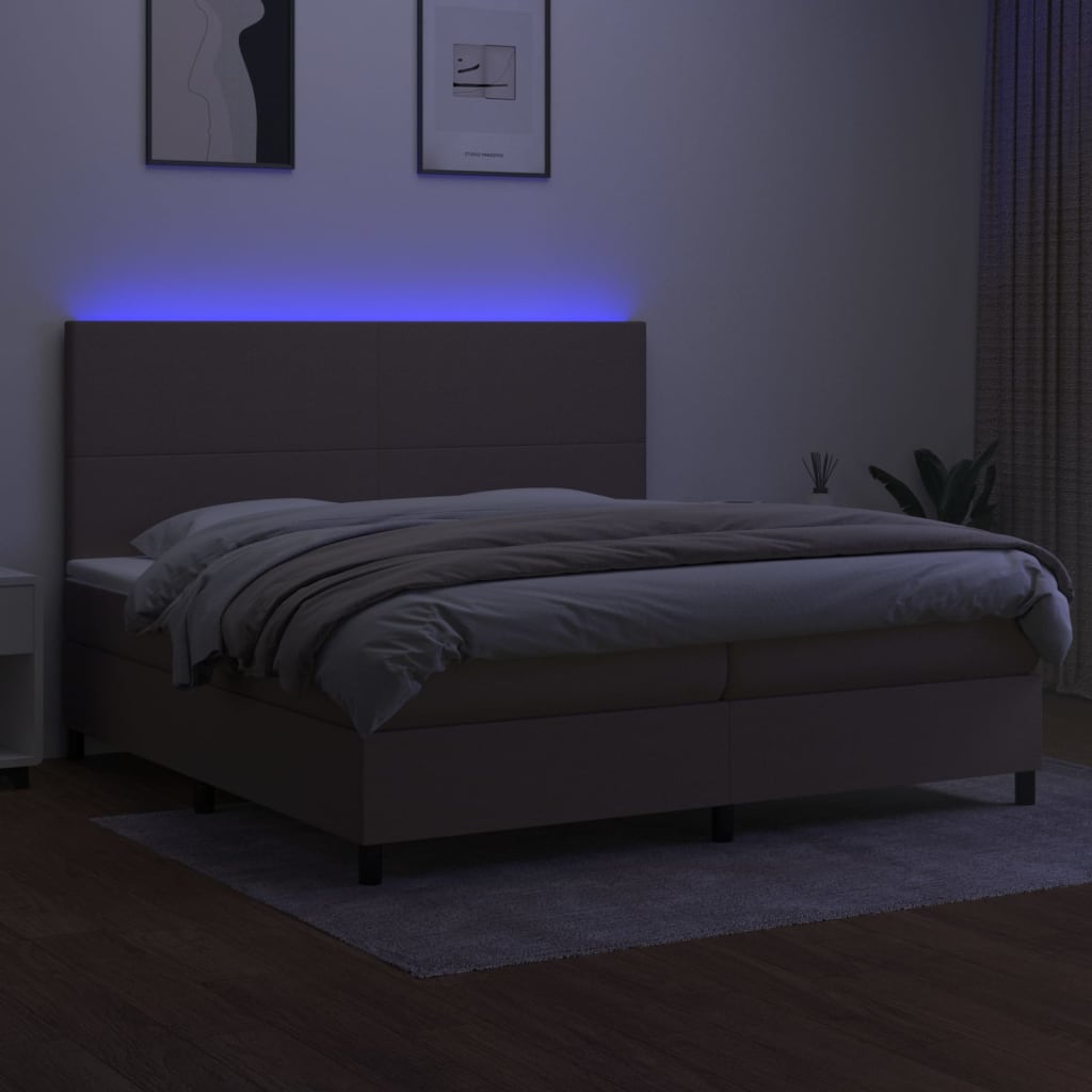 Boxspring met matras en LED stof taupe 200x200 cm is nu te koop bij PeponiXL, paradijselijk wonen!