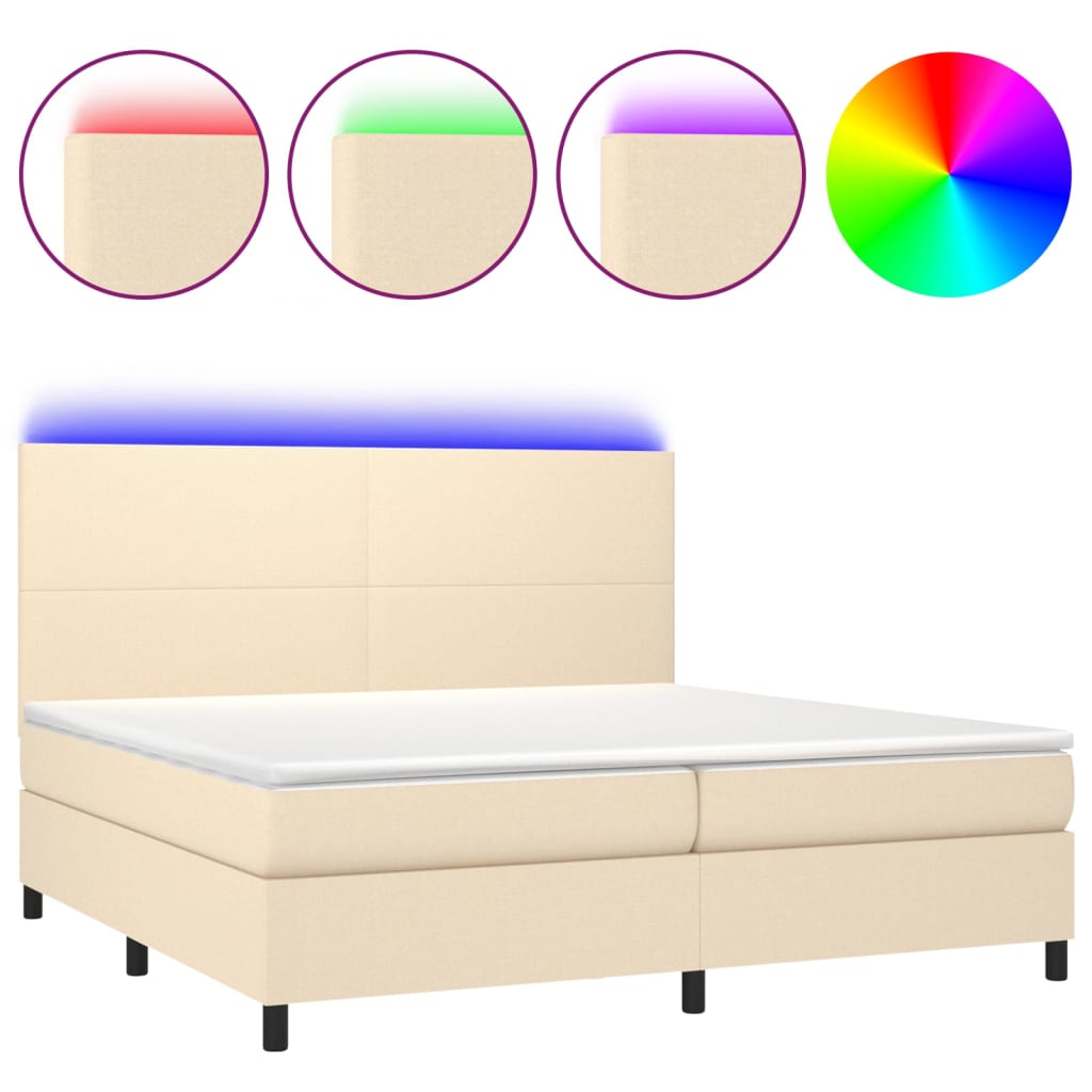 Boxspring met matras en LED stof crèmekleurig 200x200 cm is nu te koop bij PeponiXL, paradijselijk wonen!