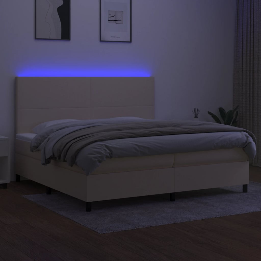 Boxspring met matras en LED stof crèmekleurig 200x200 cm is nu te koop bij PeponiXL, paradijselijk wonen!