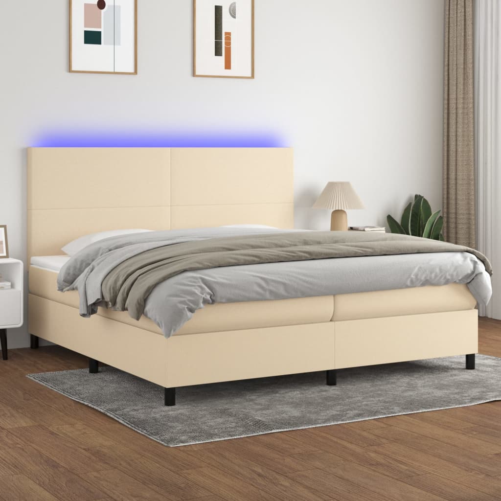 Boxspring met matras en LED stof crèmekleurig 200x200 cm is nu te koop bij PeponiXL, paradijselijk wonen!