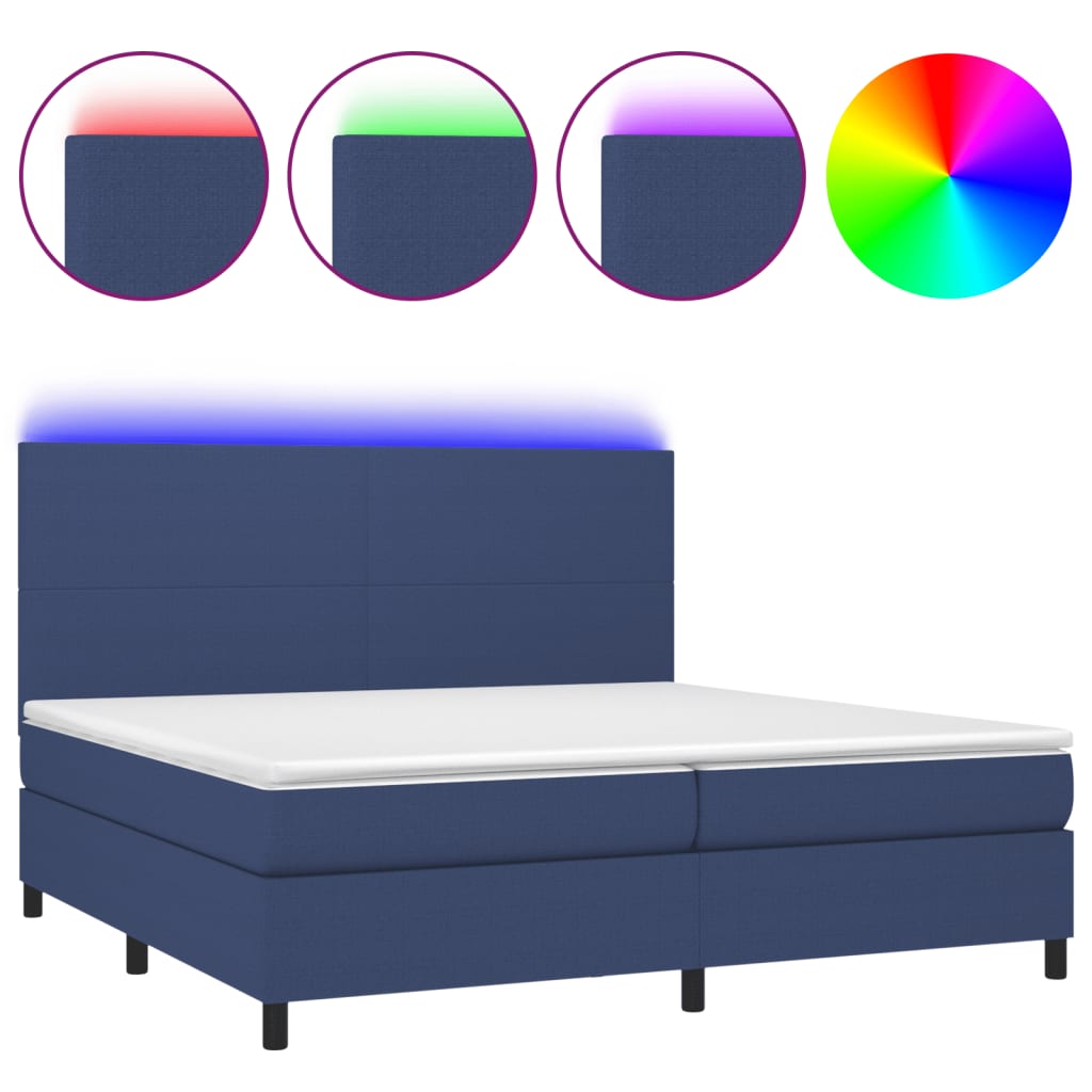 Boxspring met matras en LED stof blauw 200x200 cm is nu te koop bij PeponiXL, paradijselijk wonen!