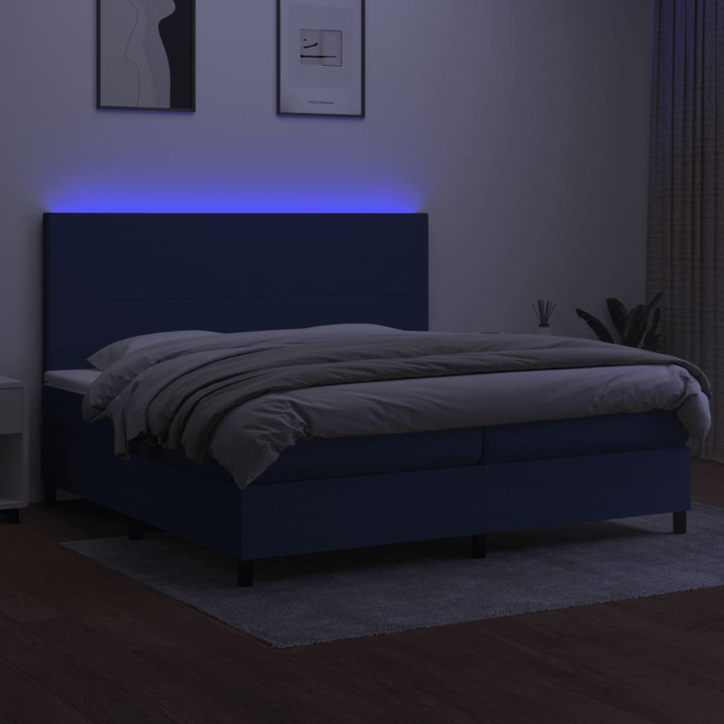 Boxspring met matras en LED stof blauw 200x200 cm is nu te koop bij PeponiXL, paradijselijk wonen!