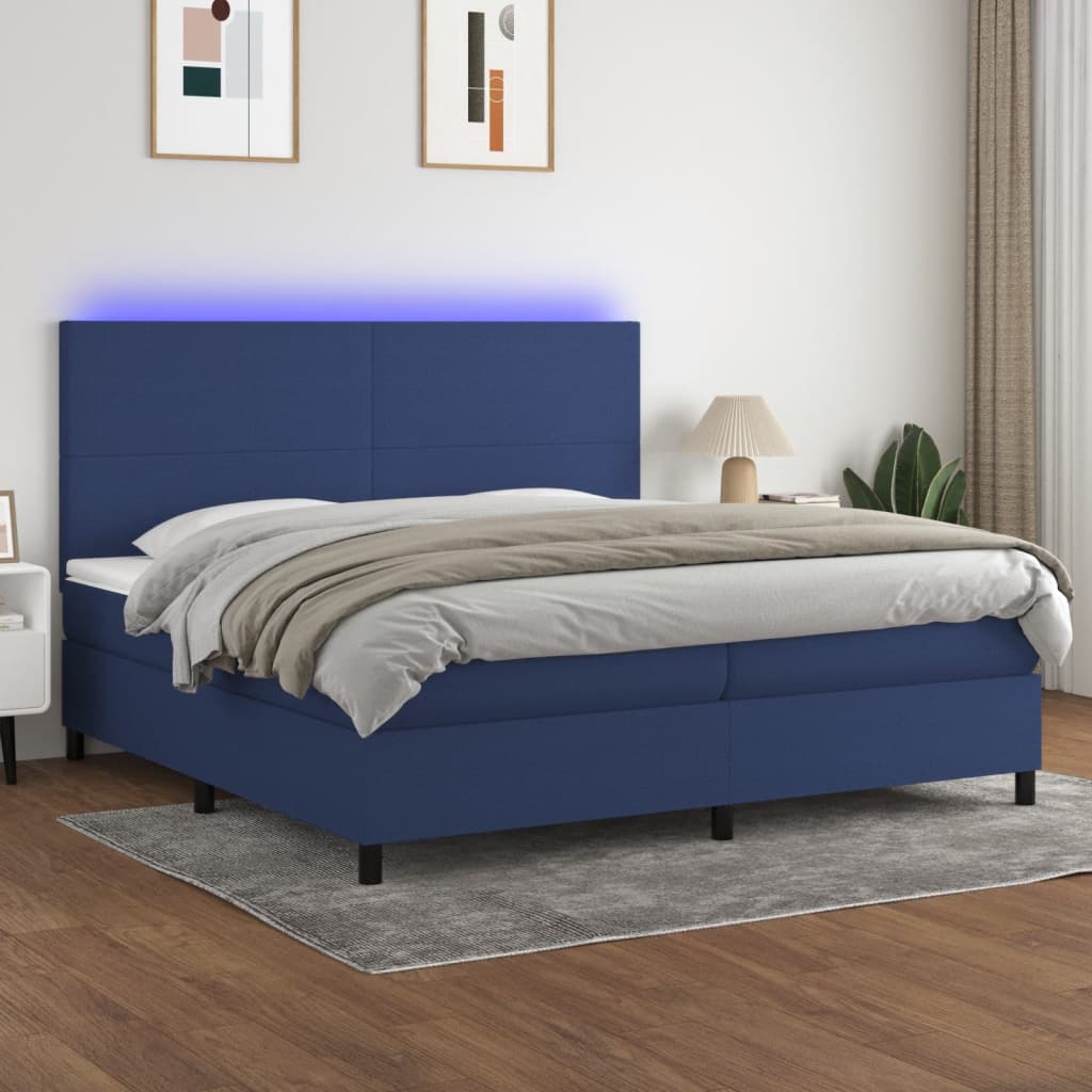 Boxspring met matras en LED stof blauw 200x200 cm is nu te koop bij PeponiXL, paradijselijk wonen!