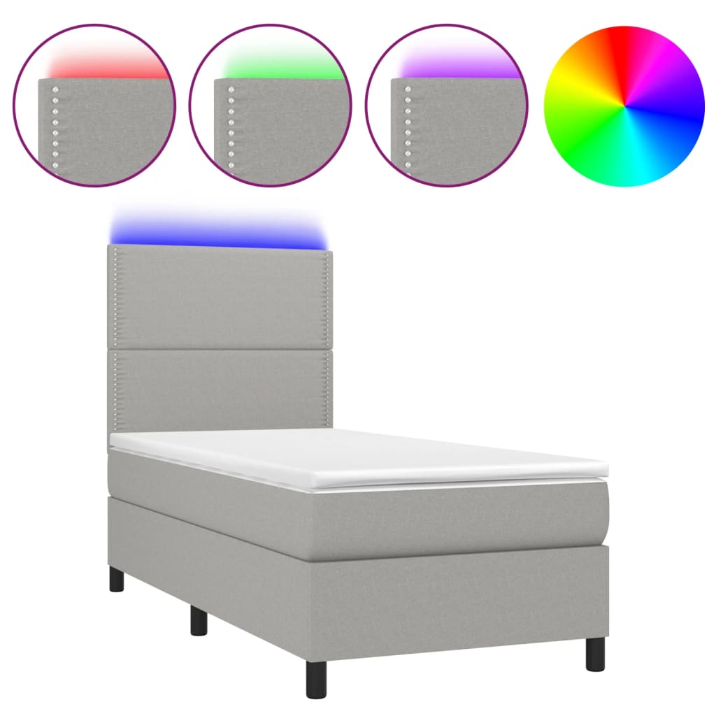 Boxspring met matras en LED stof lichtgrijs 90x190 cm is nu te koop bij PeponiXL, paradijselijk wonen!