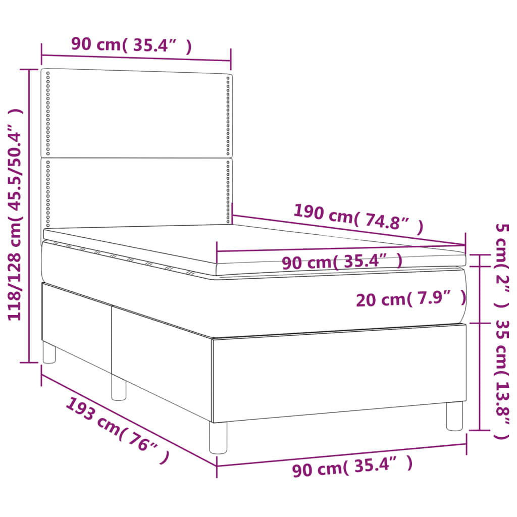 Boxspring met matras en LED stof lichtgrijs 90x190 cm is nu te koop bij PeponiXL, paradijselijk wonen!