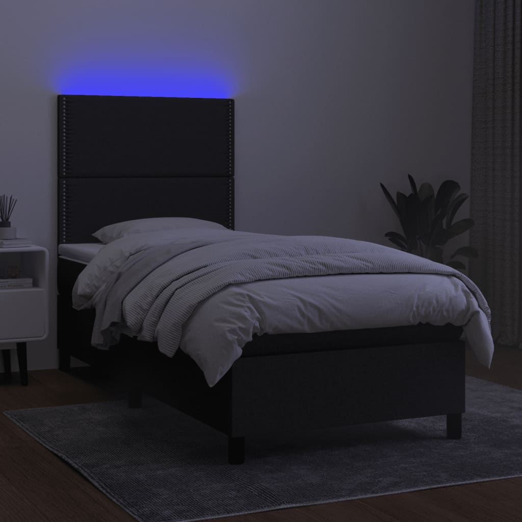 Boxspring met matras en LED stof zwart 90x190 cm is nu te koop bij PeponiXL, paradijselijk wonen!