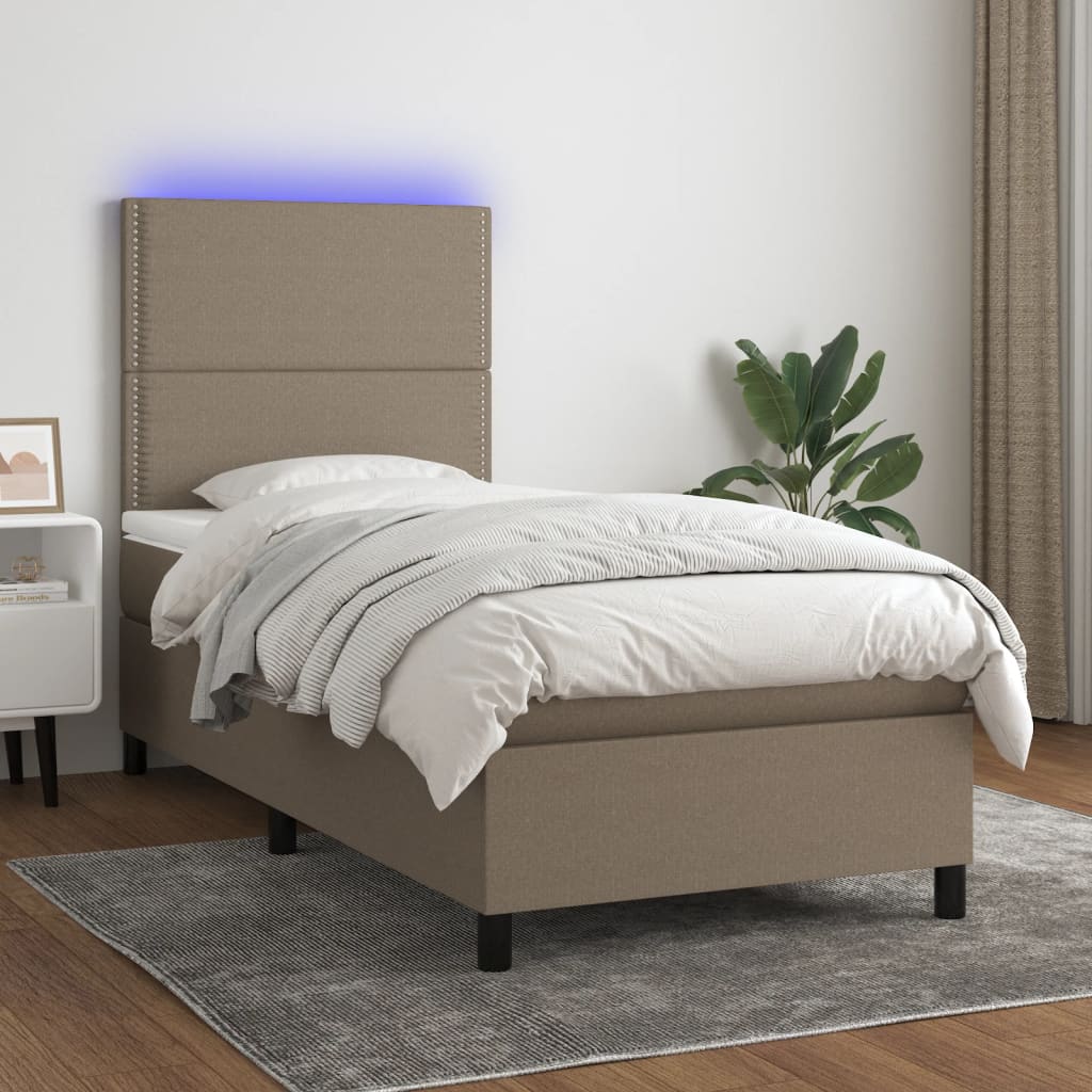 Boxspring met matras en LED stof taupe 90x190 cm is nu te koop bij PeponiXL, paradijselijk wonen!