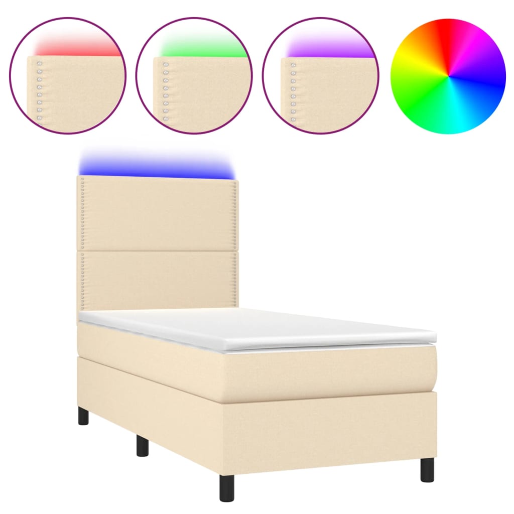 Boxspring met matras en LED stof crèmekleurig 90x190 cm is nu te koop bij PeponiXL, paradijselijk wonen!