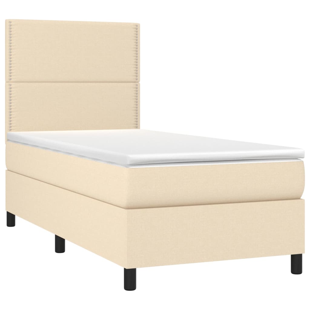 Boxspring met matras en LED stof crèmekleurig 90x190 cm is nu te koop bij PeponiXL, paradijselijk wonen!