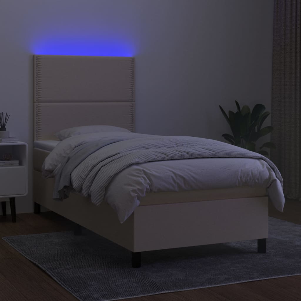 Boxspring met matras en LED stof crèmekleurig 90x190 cm is nu te koop bij PeponiXL, paradijselijk wonen!