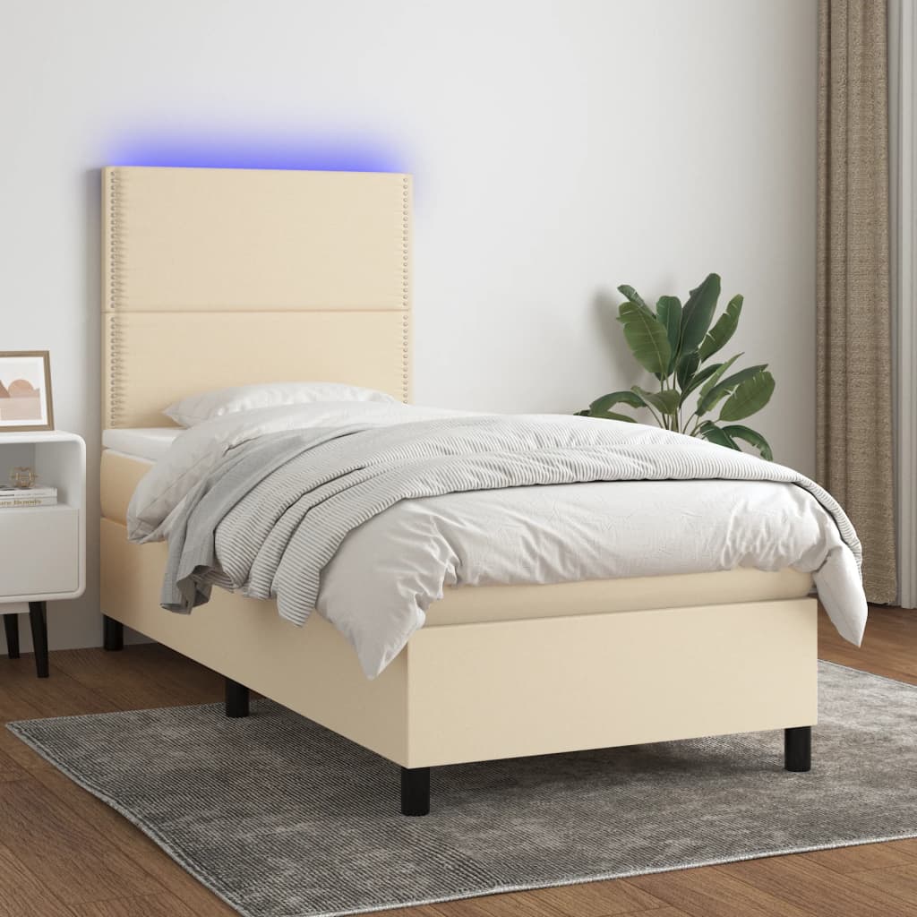 Boxspring met matras en LED stof crèmekleurig 90x190 cm is nu te koop bij PeponiXL, paradijselijk wonen!