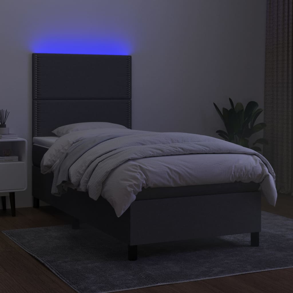 Boxspring met matras en LED stof donkergrijs 90x200 cm is nu te koop bij PeponiXL, paradijselijk wonen!