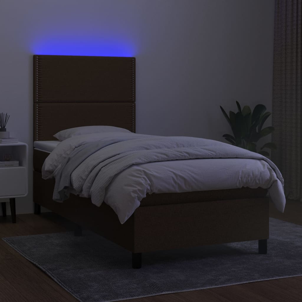 Boxspring met matras en LED stof donkerbruin 80x200 cm is nu te koop bij PeponiXL, paradijselijk wonen!