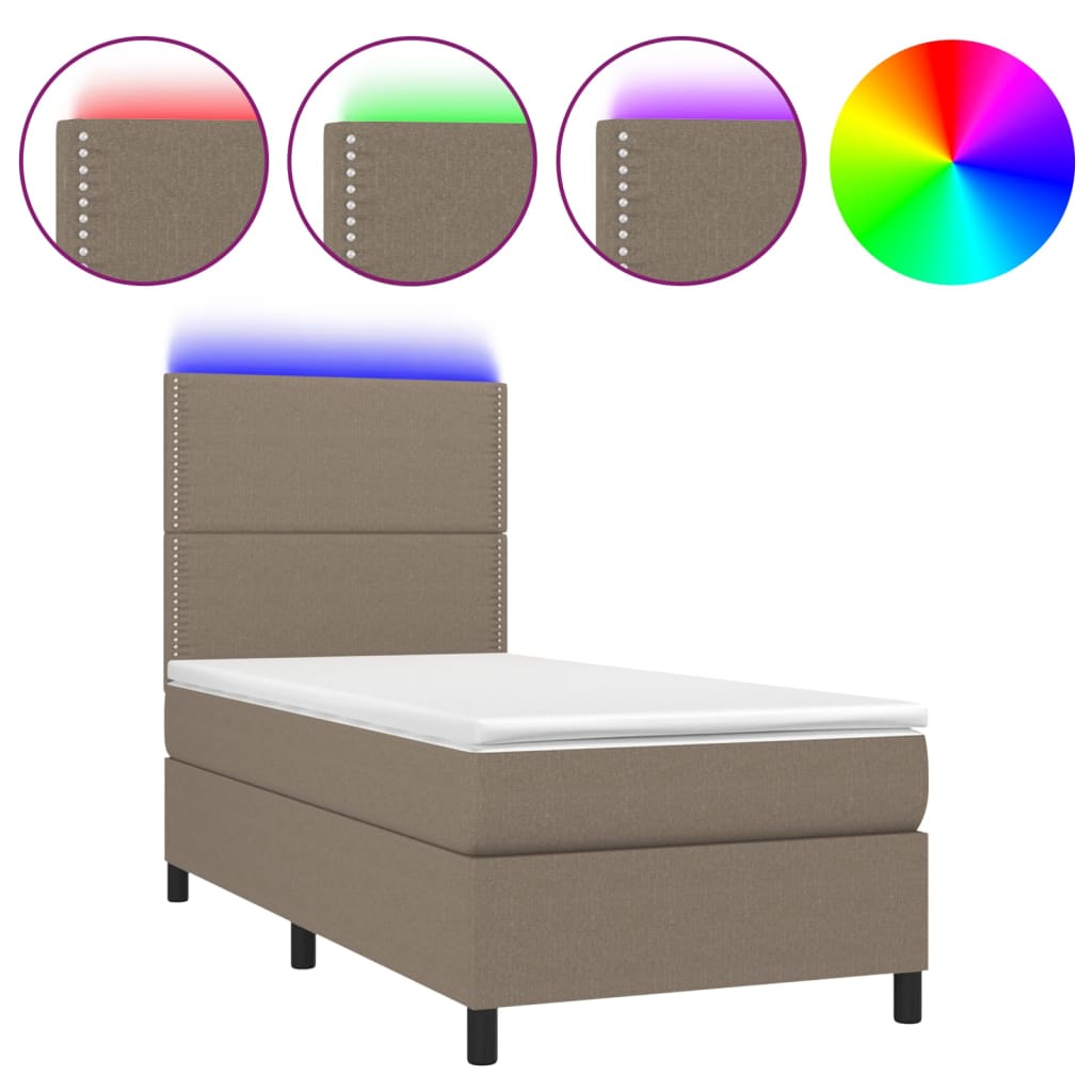 Boxspring met matras en LED stof taupe 80x200 cm is nu te koop bij PeponiXL, paradijselijk wonen!