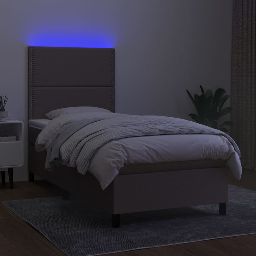 Boxspring met matras en LED stof taupe 80x200 cm is nu te koop bij PeponiXL, paradijselijk wonen!