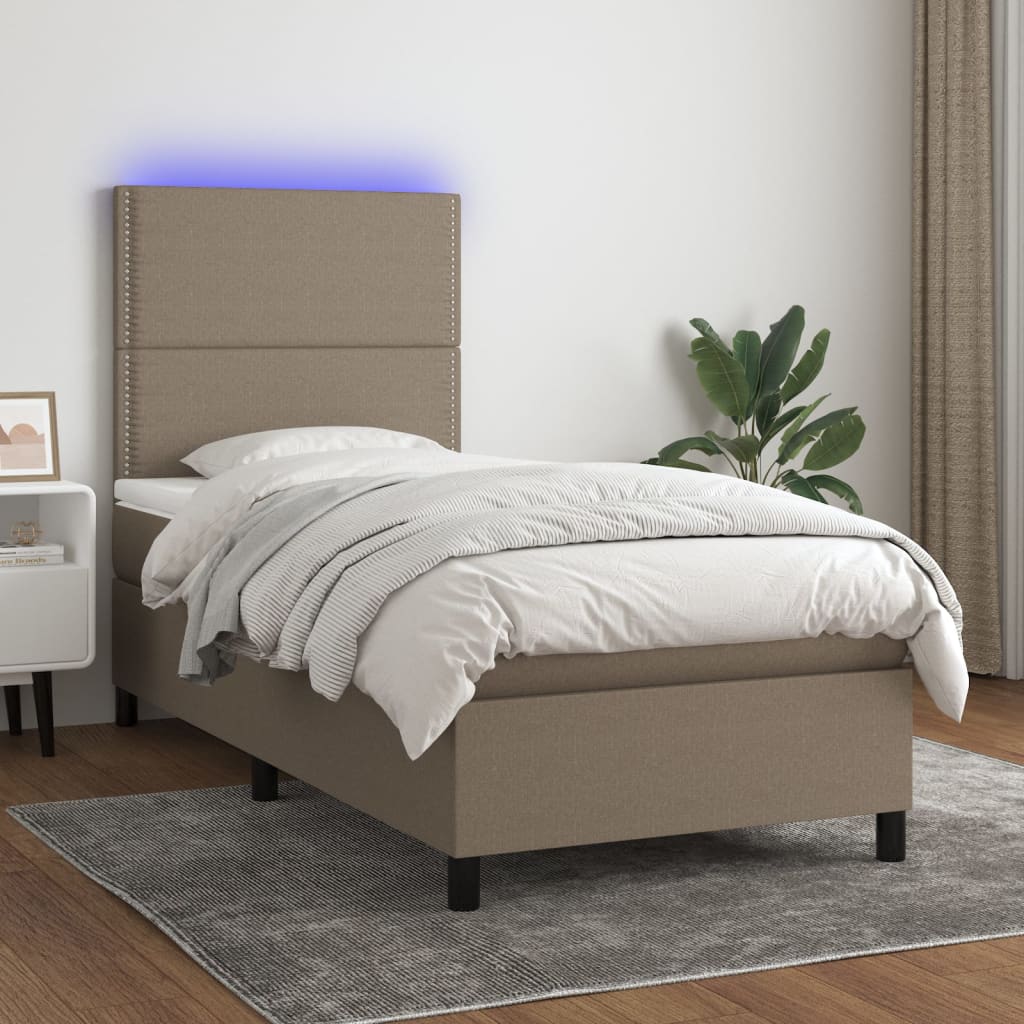 Boxspring met matras en LED stof taupe 80x200 cm is nu te koop bij PeponiXL, paradijselijk wonen!
