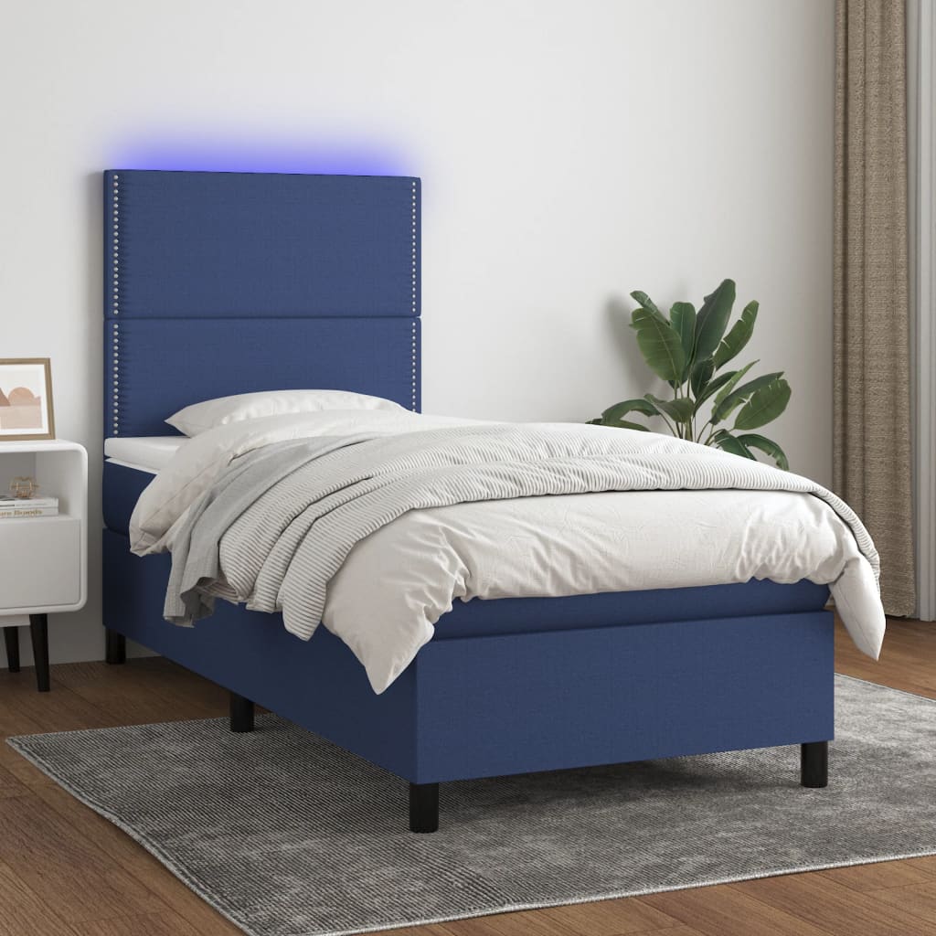 Boxspring met matras en LED stof blauw 90x200 cm is nu te koop bij PeponiXL, paradijselijk wonen!