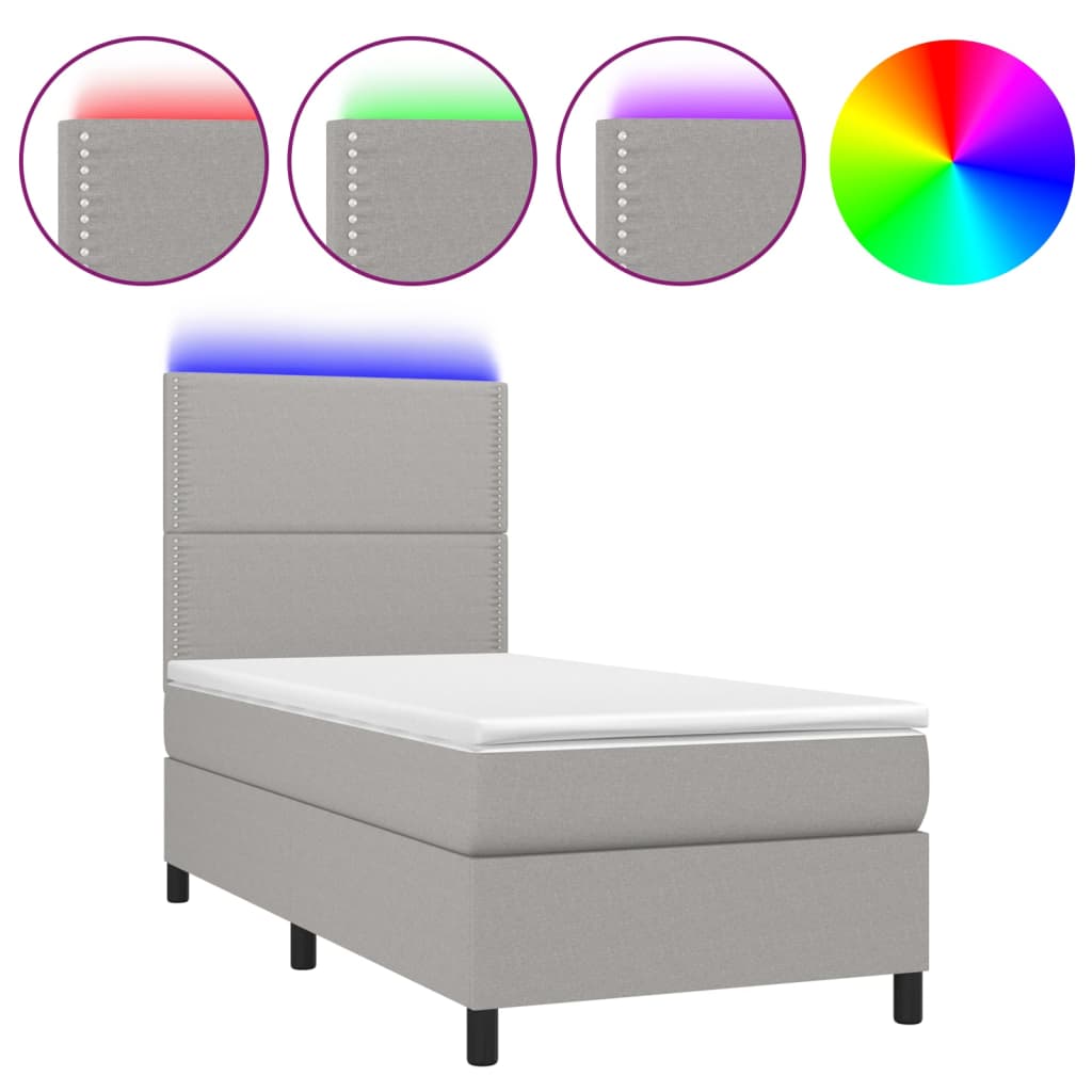 Boxspring met matras en LED stof lichtgrijs 100x200 cm is nu te koop bij PeponiXL, paradijselijk wonen!