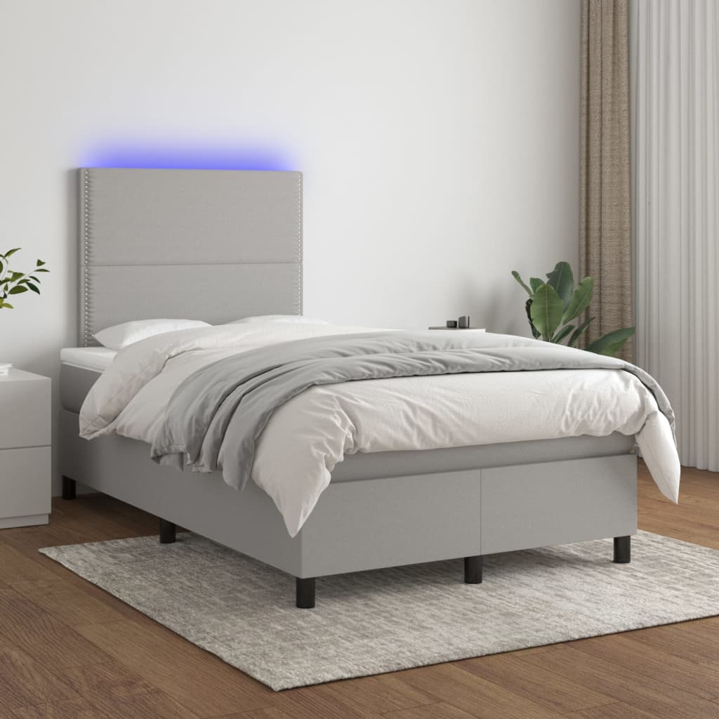 Boxspring met matras en LED stof lichtgrijs 120x200 cm is nu te koop bij PeponiXL, paradijselijk wonen!