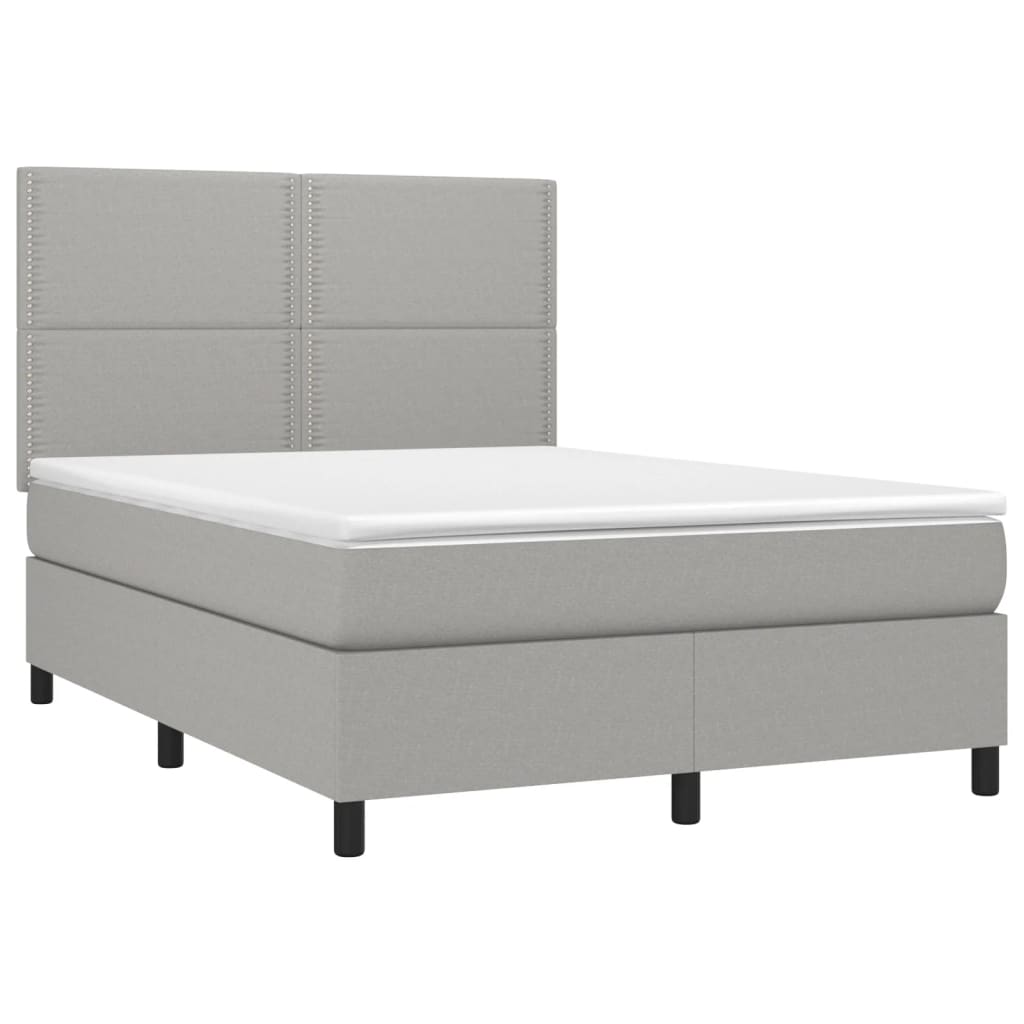 Boxspring met matras en LED stof lichtgrijs 140x190 cm is nu te koop bij PeponiXL, paradijselijk wonen!