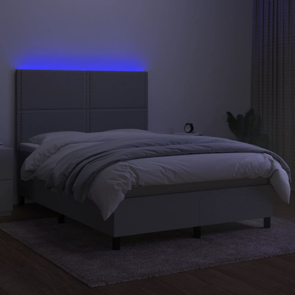 Boxspring met matras en LED stof lichtgrijs 140x190 cm is nu te koop bij PeponiXL, paradijselijk wonen!