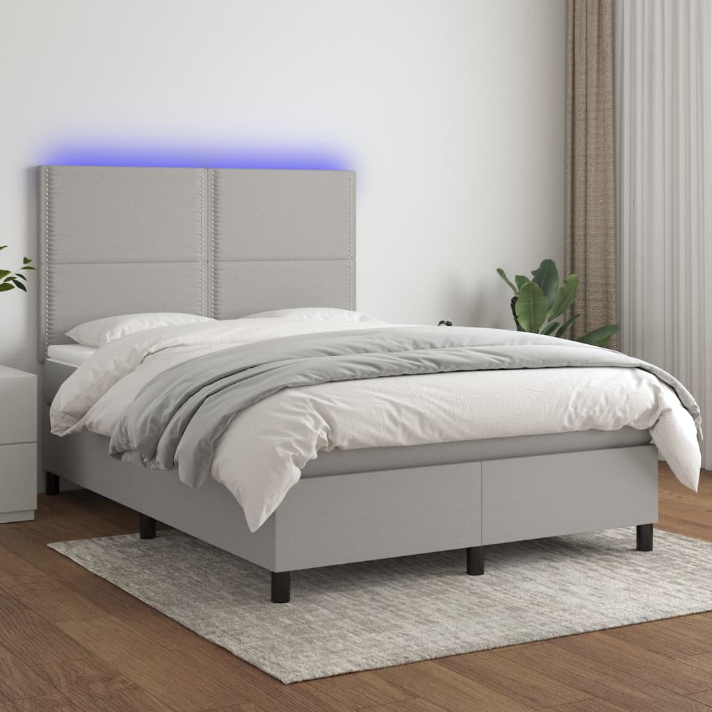 Boxspring met matras en LED stof lichtgrijs 140x190 cm is nu te koop bij PeponiXL, paradijselijk wonen!