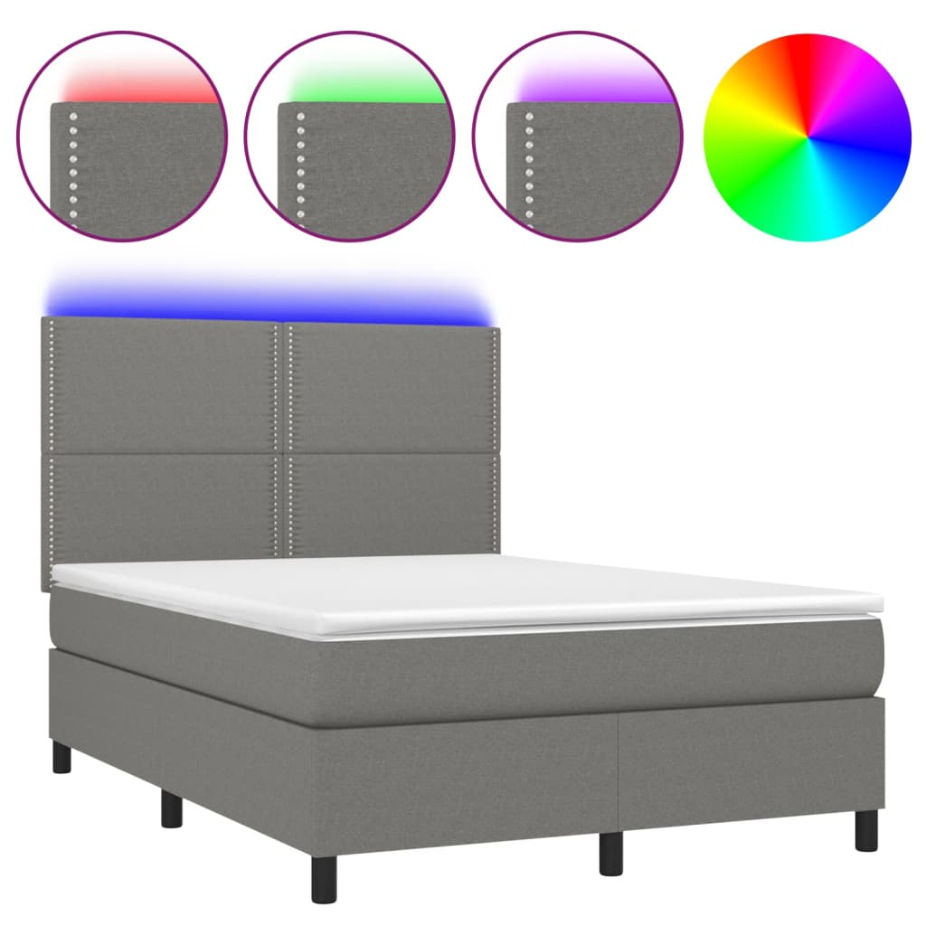 Boxspring met matras en LED stof donkergrijs 140x190 cm is nu te koop bij PeponiXL, paradijselijk wonen!