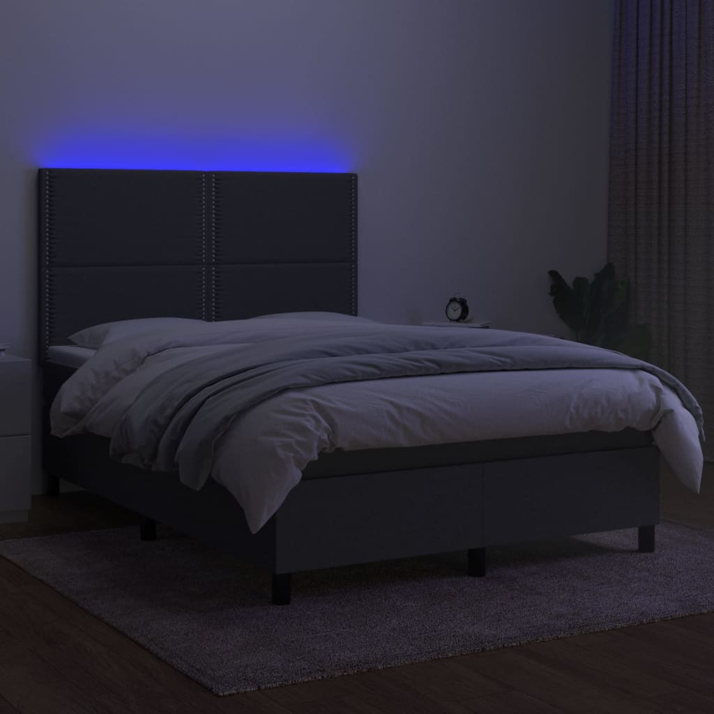 Boxspring met matras en LED stof donkergrijs 140x190 cm is nu te koop bij PeponiXL, paradijselijk wonen!