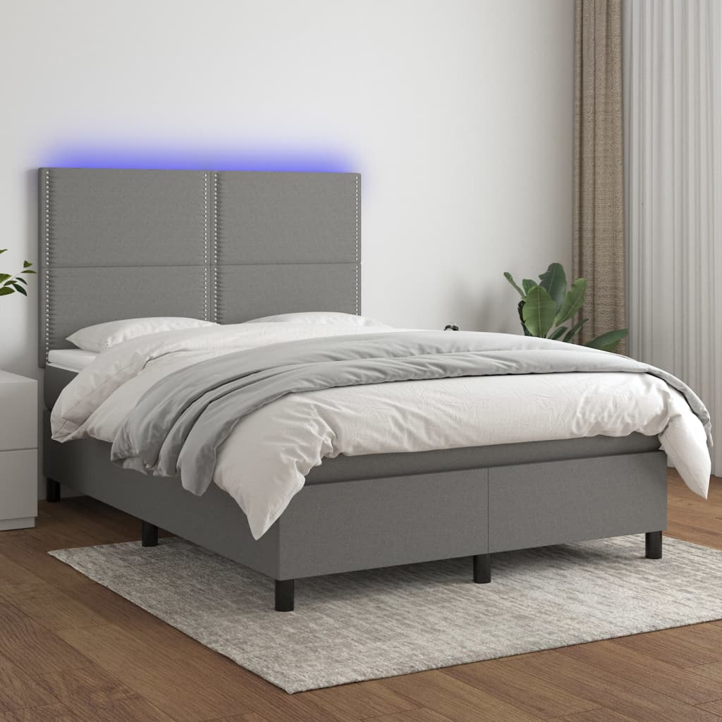 Boxspring met matras en LED stof donkergrijs 140x190 cm is nu te koop bij PeponiXL, paradijselijk wonen!