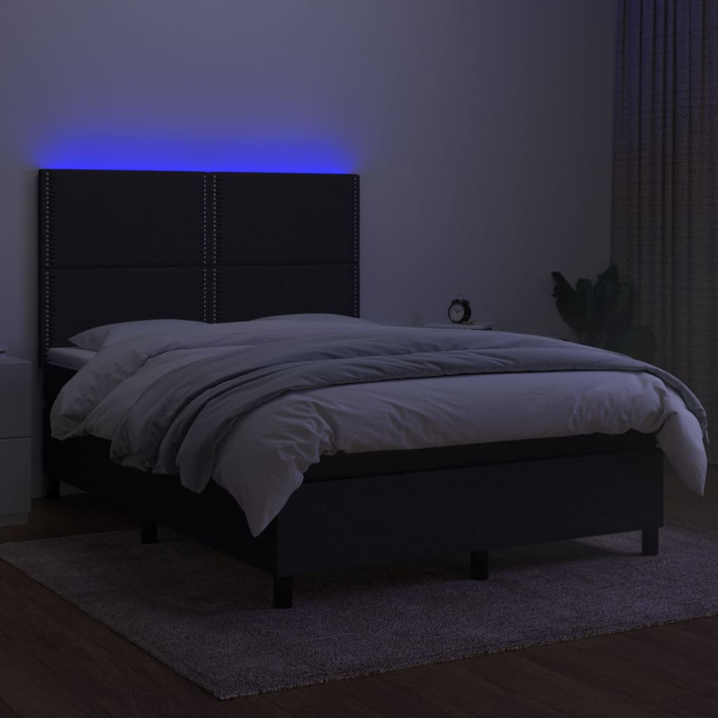 Boxspring met matras en LED stof zwart 140x200 cm is nu te koop bij PeponiXL, paradijselijk wonen!