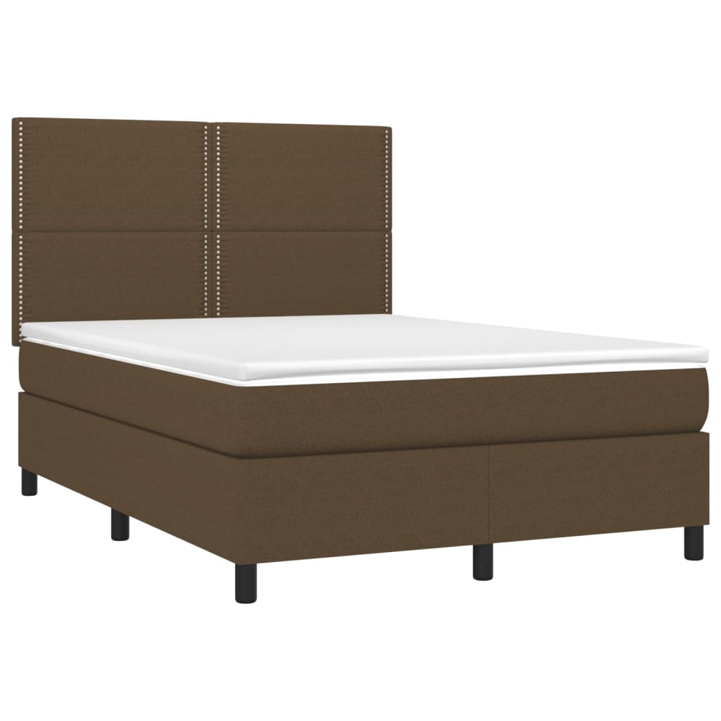 Boxspring met matras en LED stof donkerbruin 140x200 cm is nu te koop bij PeponiXL, paradijselijk wonen!