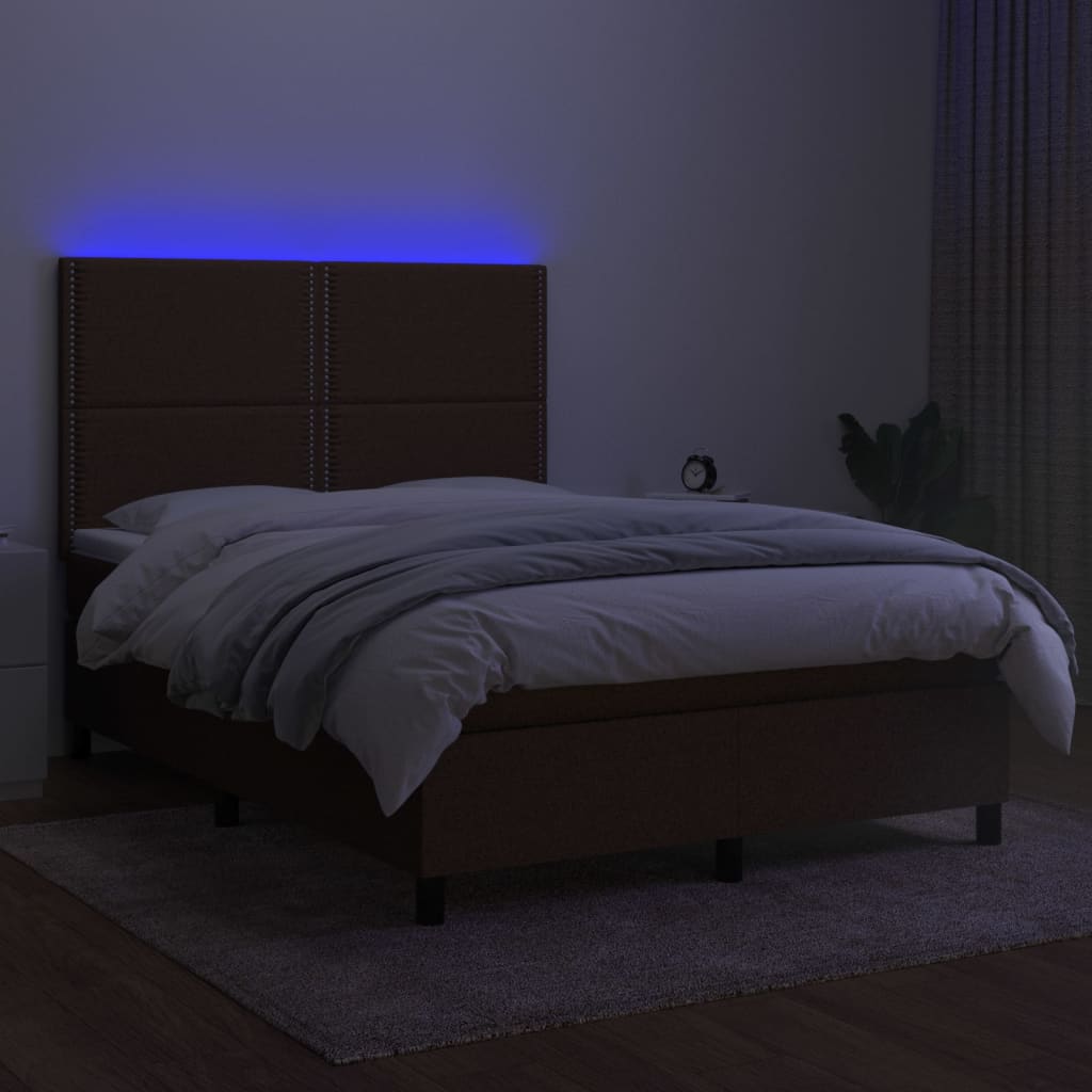 Boxspring met matras en LED stof donkerbruin 140x200 cm is nu te koop bij PeponiXL, paradijselijk wonen!