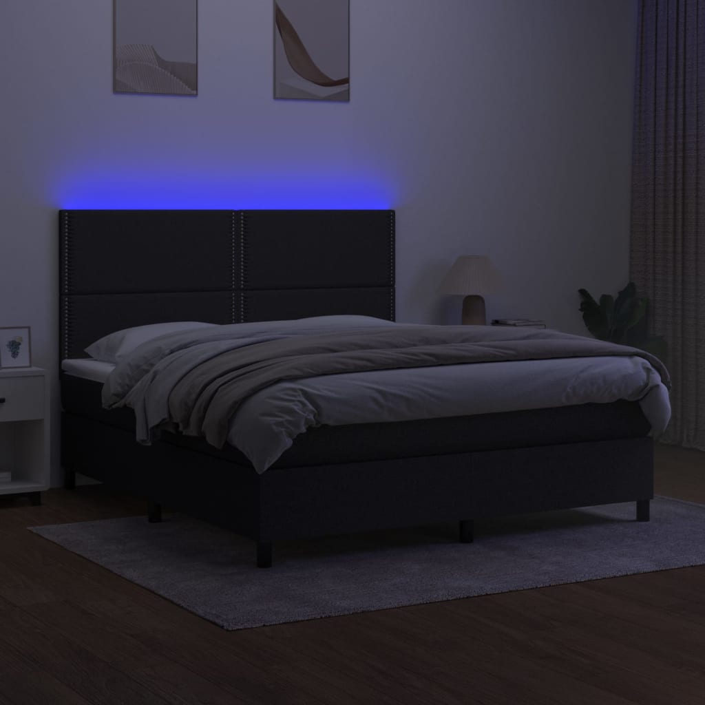 Boxspring met matras en LED stof zwart 160x200 cm is nu te koop bij PeponiXL, paradijselijk wonen!