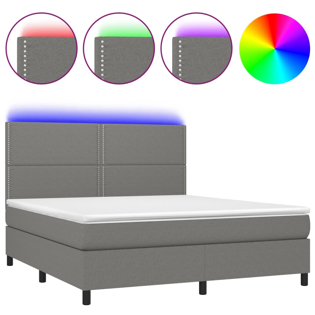Boxspring met matras en LED stof donkergrijs 180x200 cm is nu te koop bij PeponiXL, paradijselijk wonen!