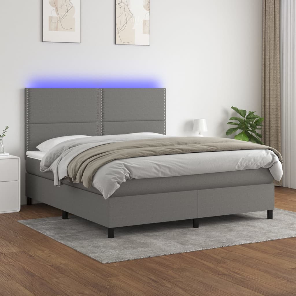 Boxspring met matras en LED stof donkergrijs 180x200 cm is nu te koop bij PeponiXL, paradijselijk wonen!