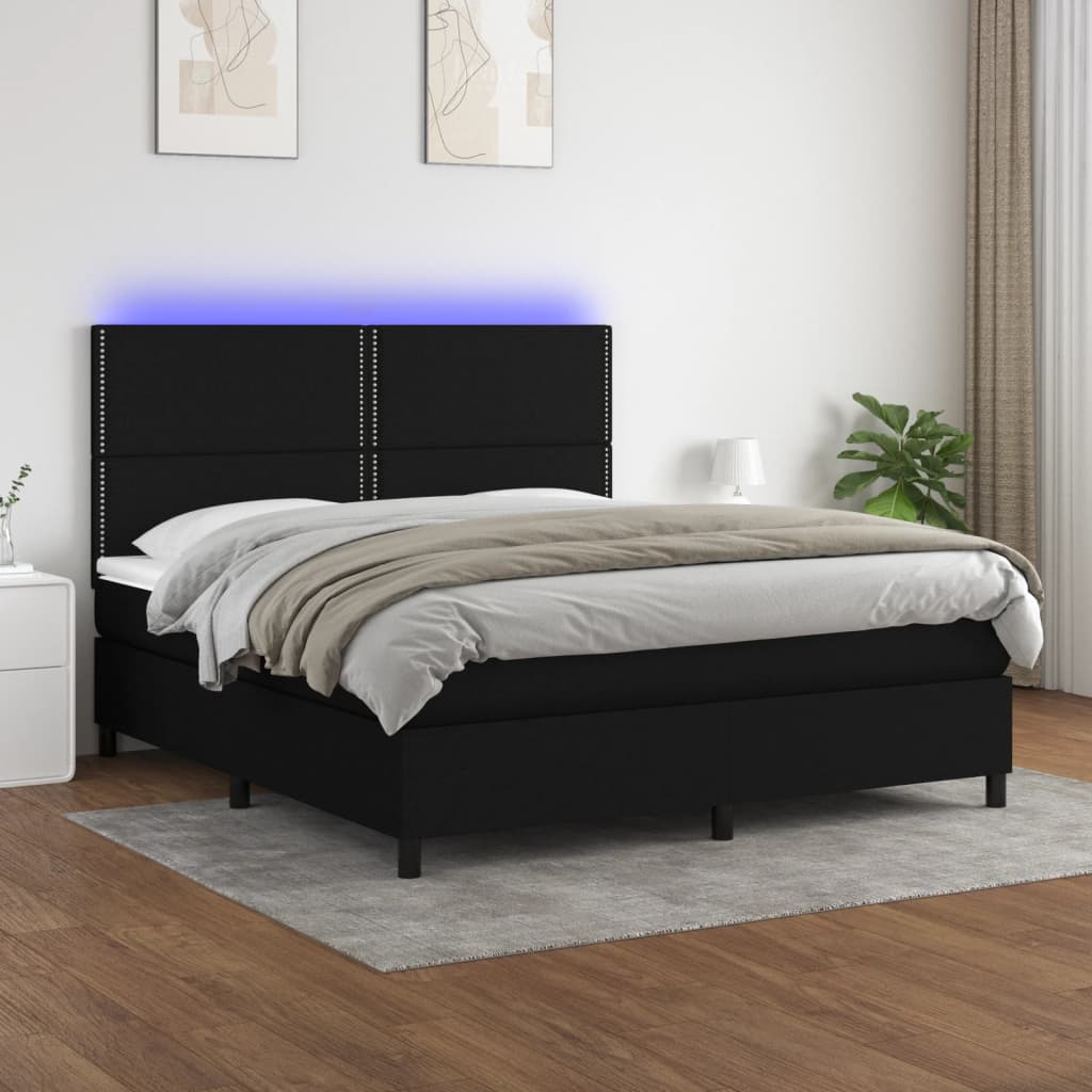 Boxspring met matras en LED stof zwart 180x200 cm is nu te koop bij PeponiXL, paradijselijk wonen!