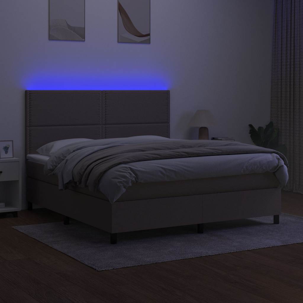 Boxspring met matras en LED stof taupe 180x200 cm is nu te koop bij PeponiXL, paradijselijk wonen!