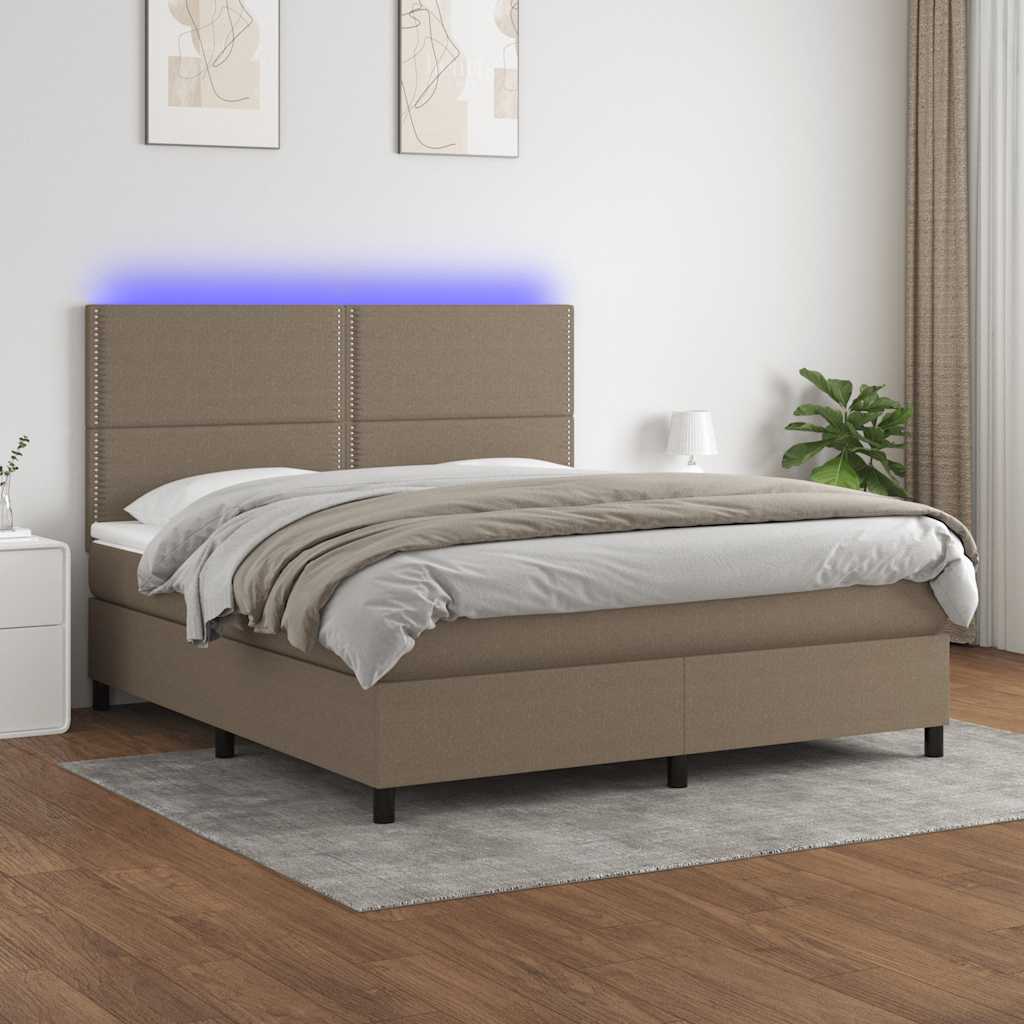 Boxspring met matras en LED stof taupe 180x200 cm is nu te koop bij PeponiXL, paradijselijk wonen!