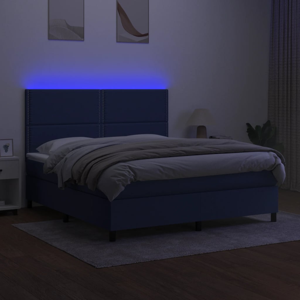 Boxspring met matras en LED stof blauw 180x200 cm is nu te koop bij PeponiXL, paradijselijk wonen!