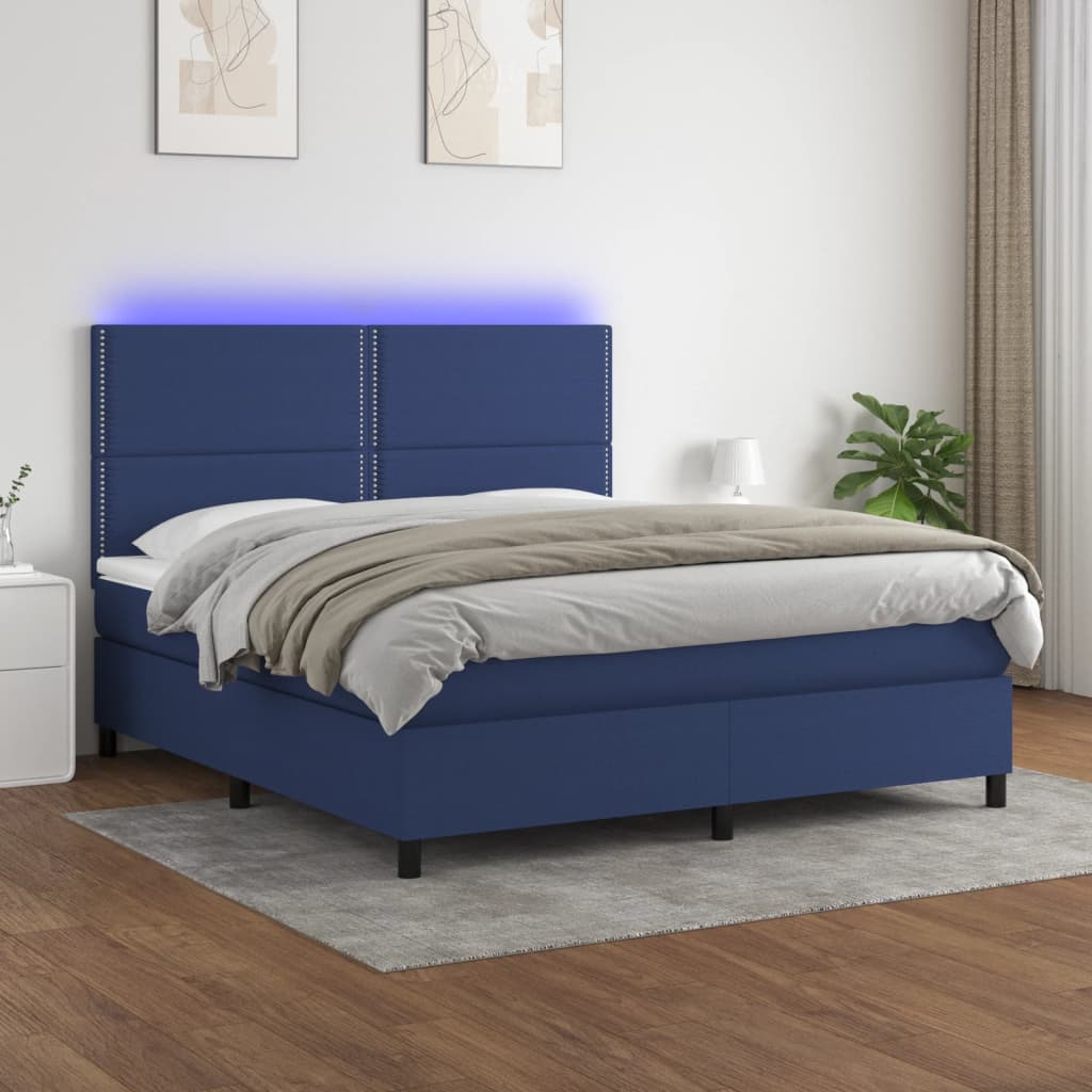Boxspring met matras en LED stof blauw 180x200 cm is nu te koop bij PeponiXL, paradijselijk wonen!