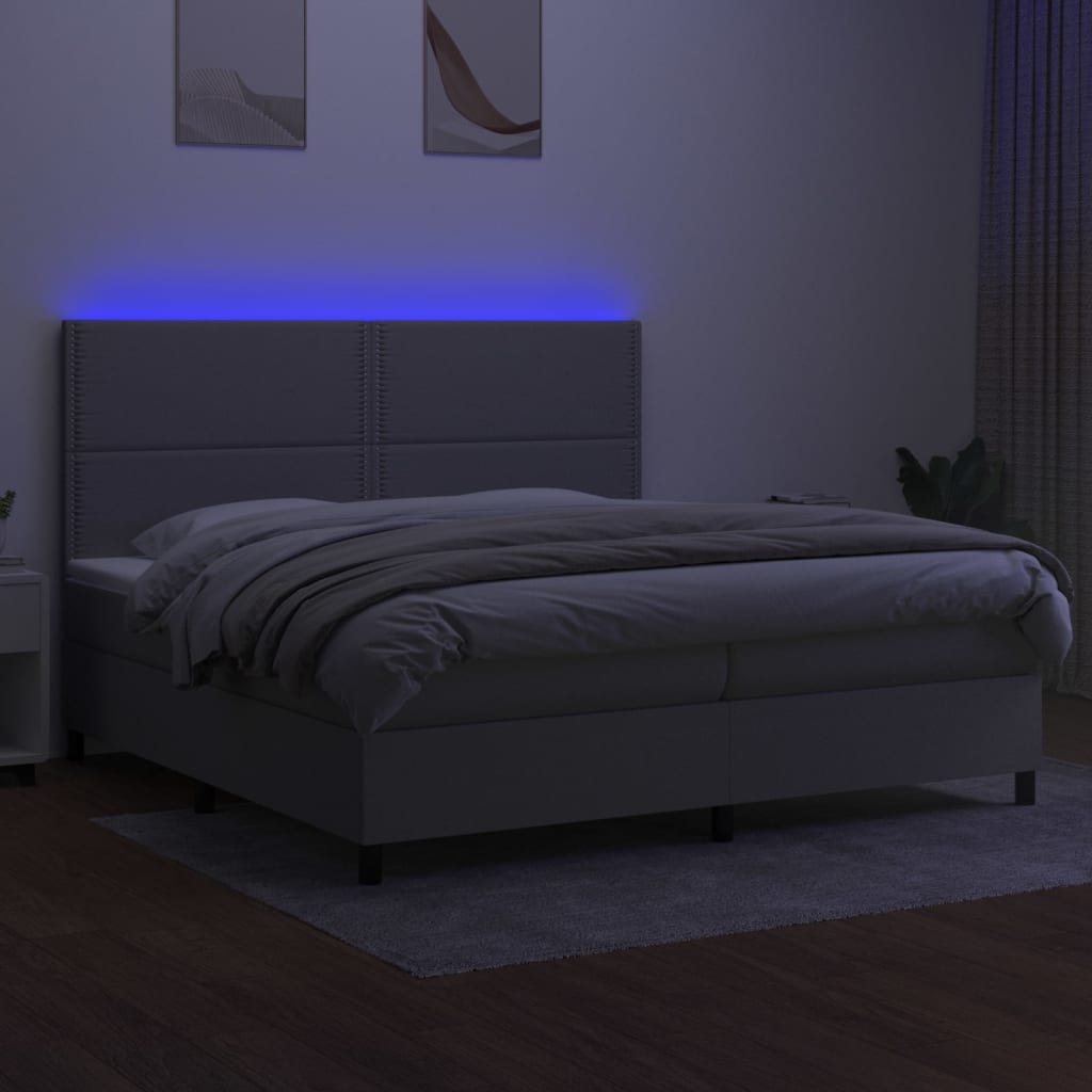 Boxspring met matras en LED stof lichtgrijs 200x200 cm is nu te koop bij PeponiXL, paradijselijk wonen!