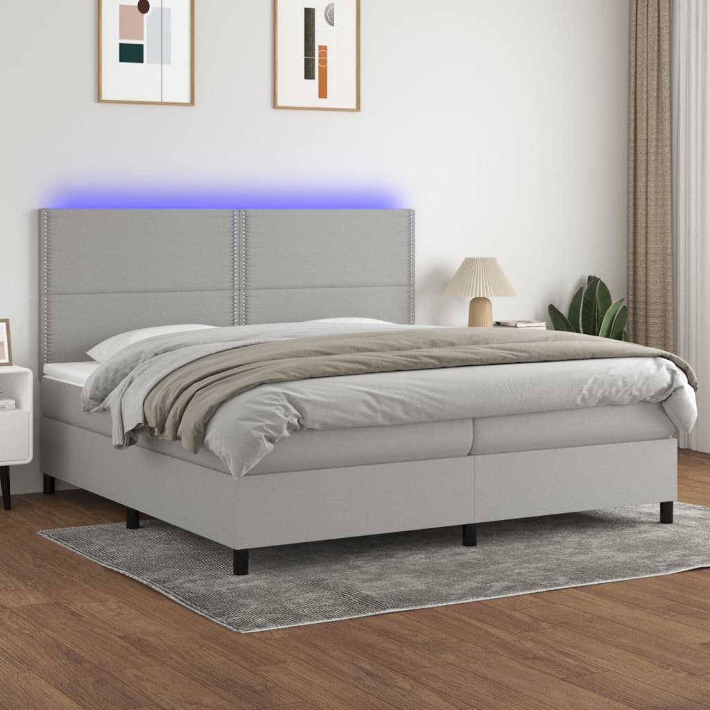 Boxspring met matras en LED stof lichtgrijs 200x200 cm is nu te koop bij PeponiXL, paradijselijk wonen!