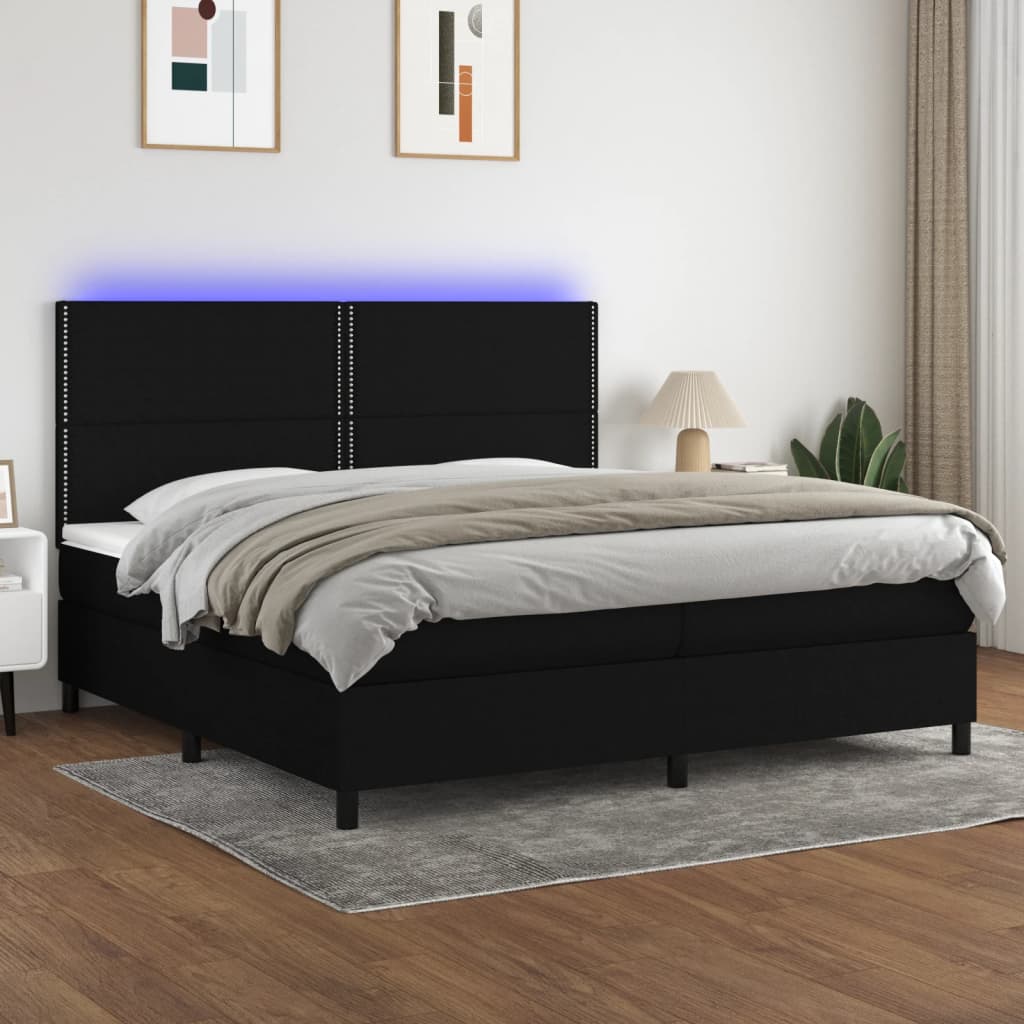 Boxspring met matras en LED stof zwart 200x200 cm is nu te koop bij PeponiXL, paradijselijk wonen!