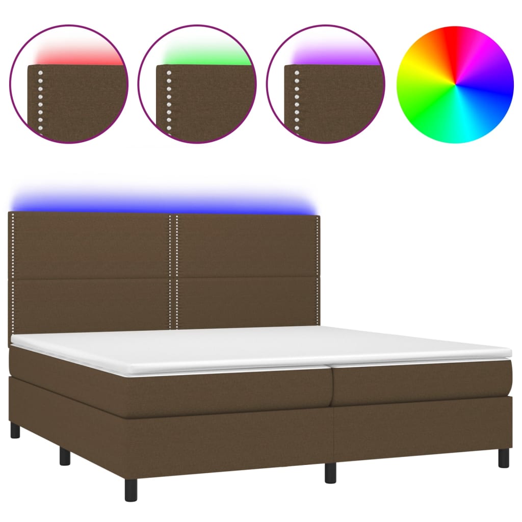 Boxspring met matras en LED stof donkerbruin 200x200 cm is nu te koop bij PeponiXL, paradijselijk wonen!
