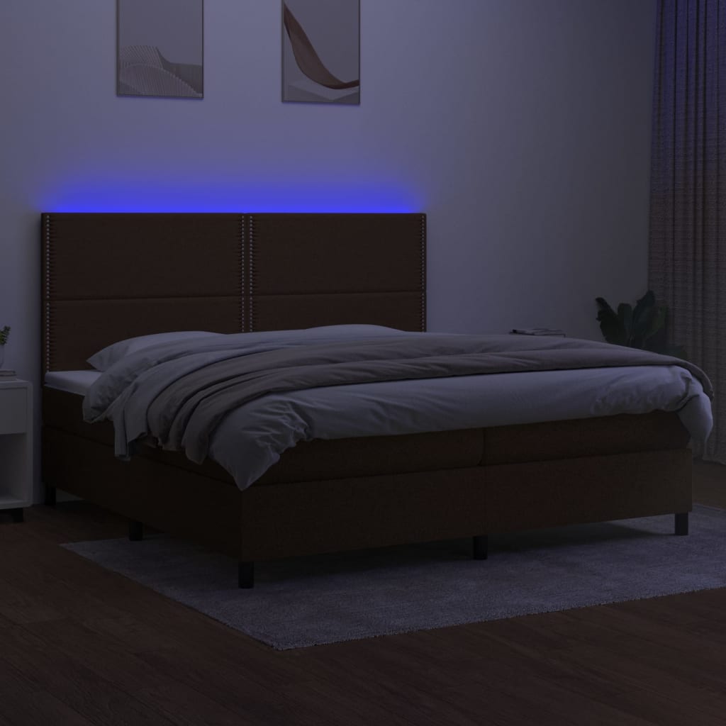 Boxspring met matras en LED stof donkerbruin 200x200 cm is nu te koop bij PeponiXL, paradijselijk wonen!
